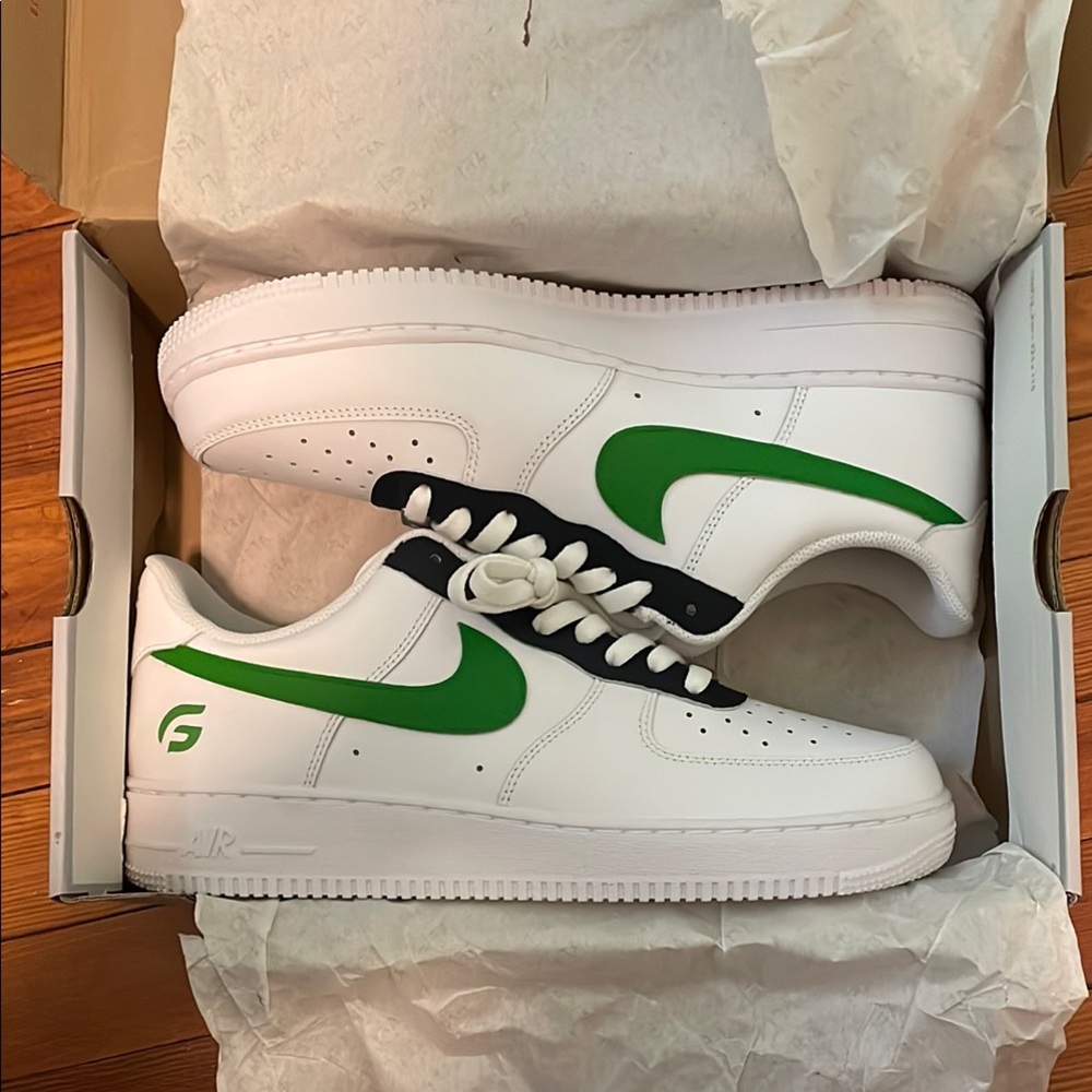 White and Green Nike Air Force Ones